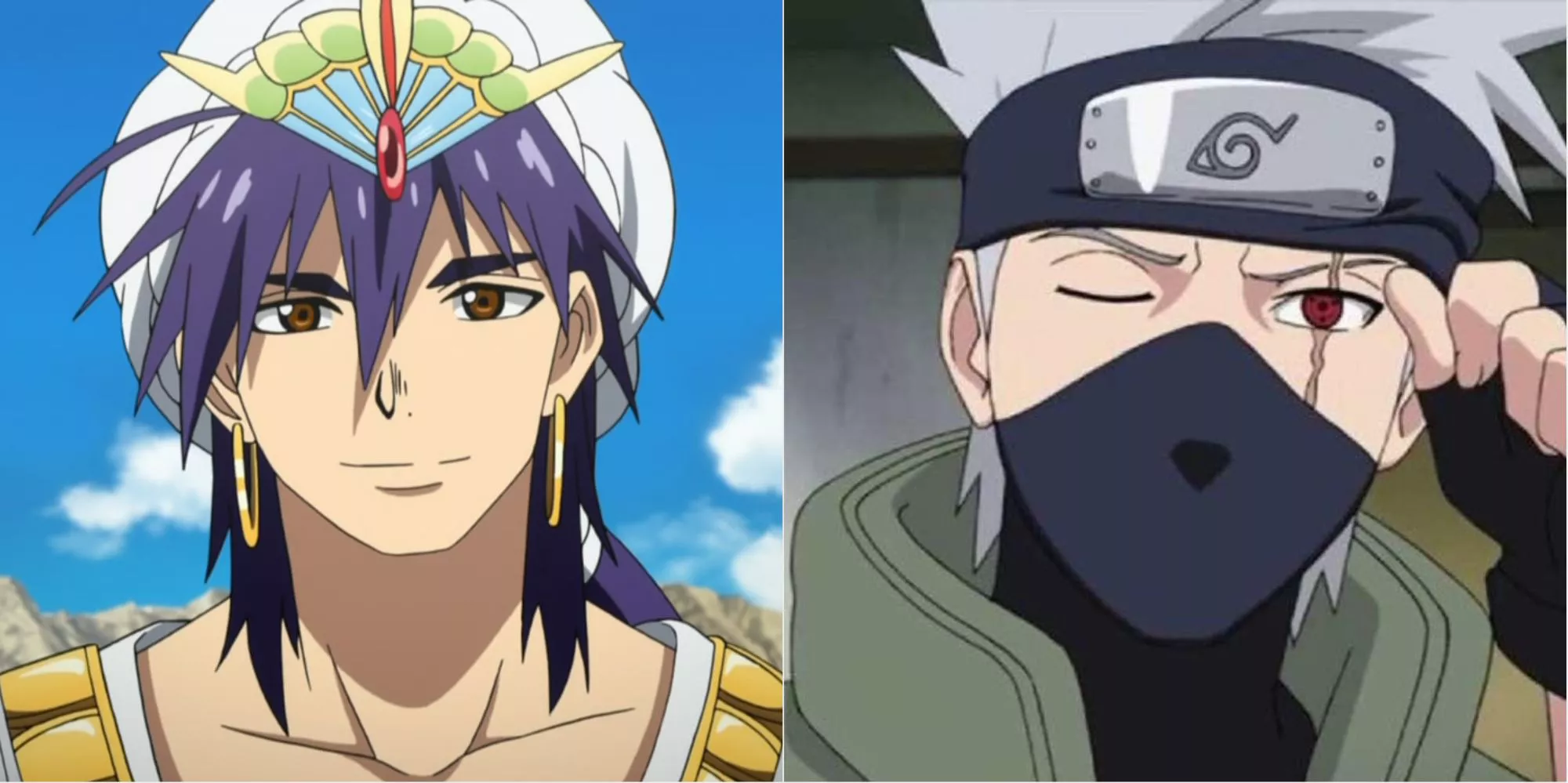 imagen dividida de magi sinbad y kakashi hatake naruto shippuden