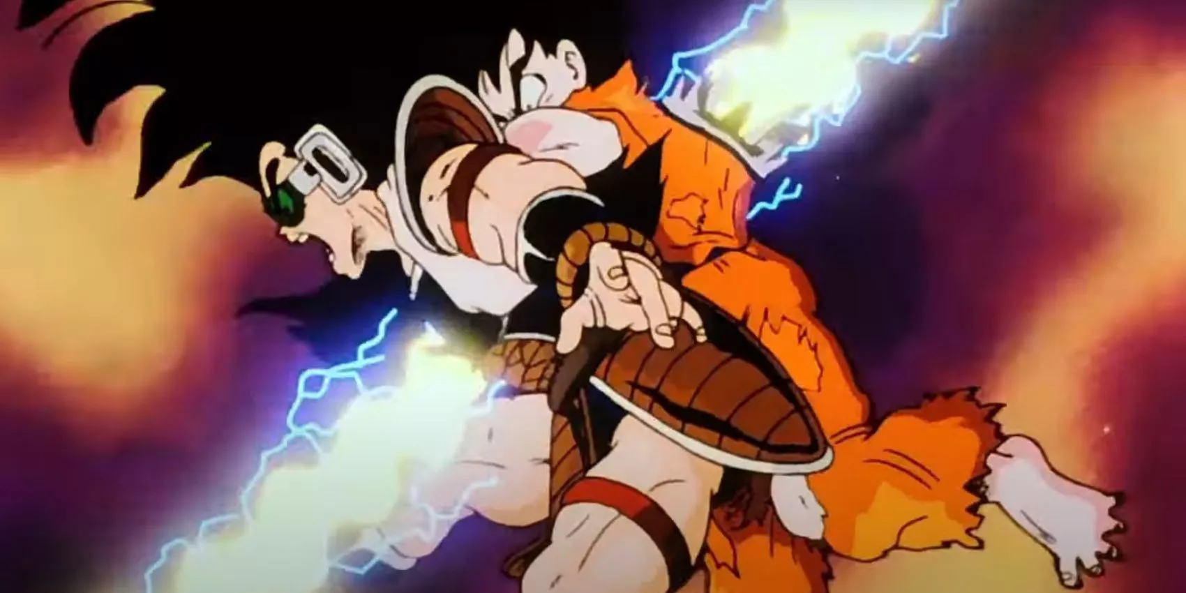 Goku y Raditz son golpeados por un ataque