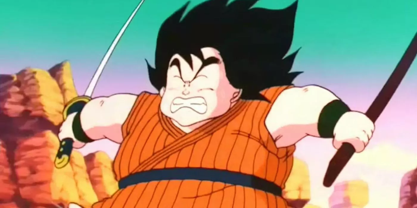 Yajirobe huye después de cortar la cola de Vegeta en Dragon Ball Z.