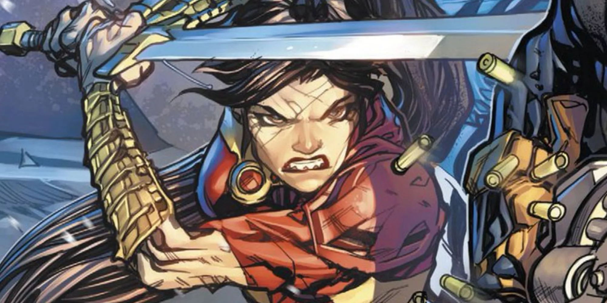 Lady Shiva fights Batman in DC Comics.