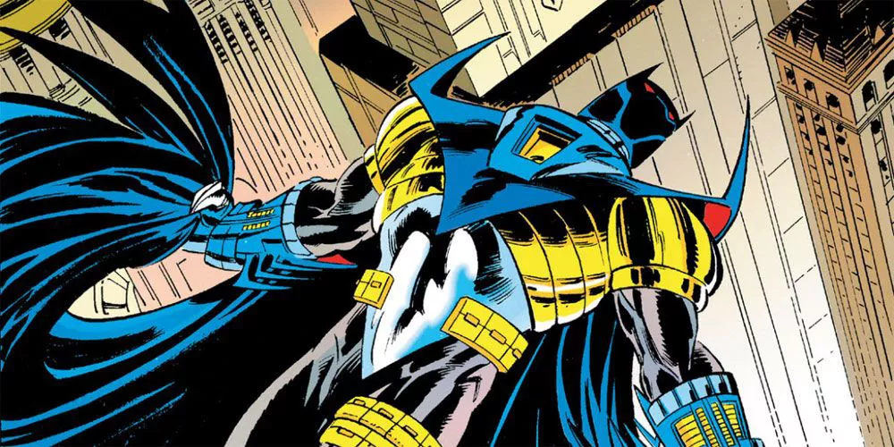 Azrael soars above Gotham City is his new Batman armored suit in DC Comics Knightfall