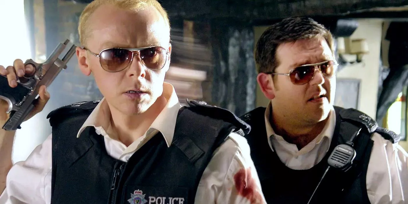 Simon Pegg y Nick Frost como improbables socios policiales en Hot Fuzz.