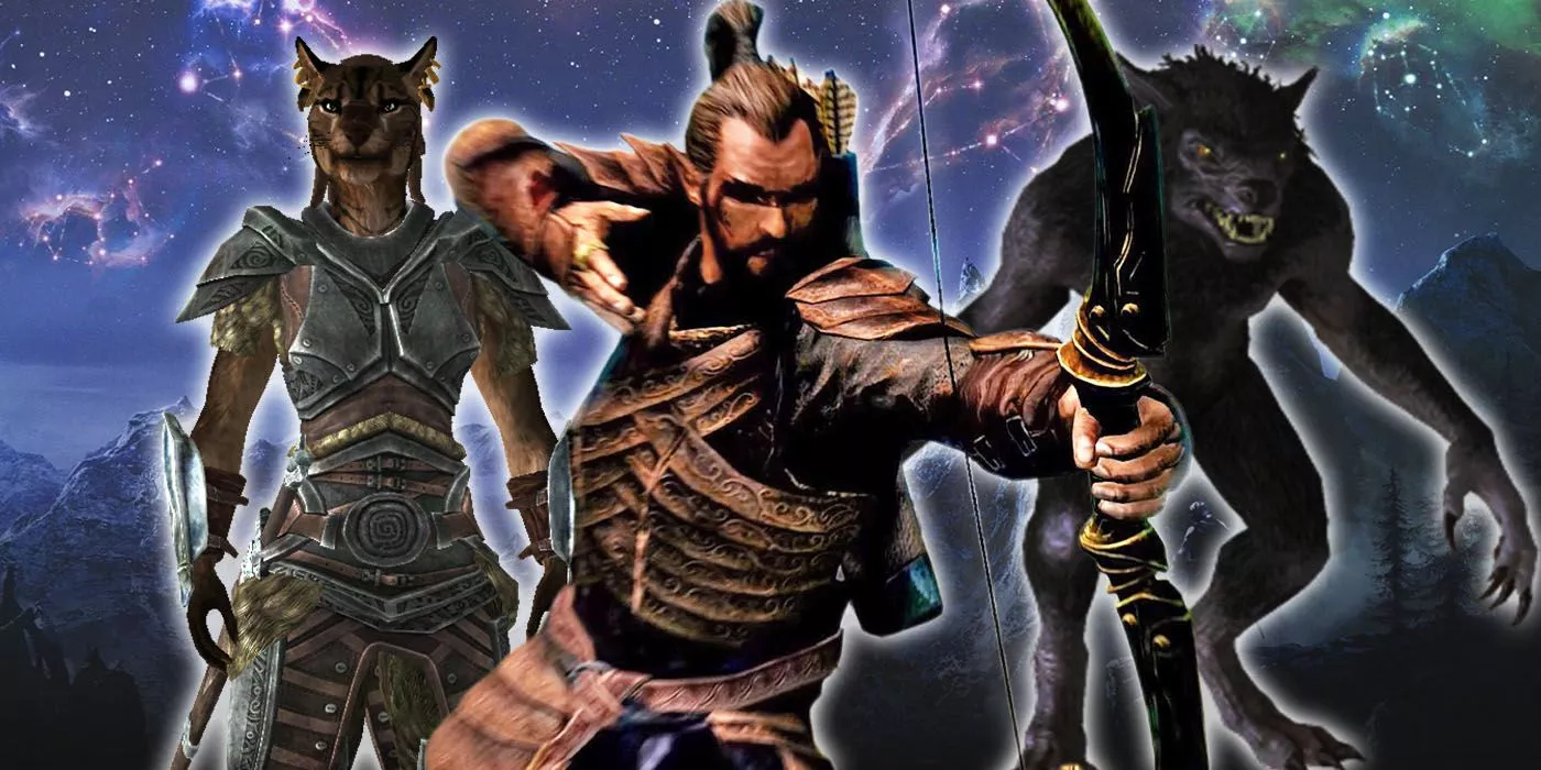 arquero, hombre lobo y Khajiit de Skyrim