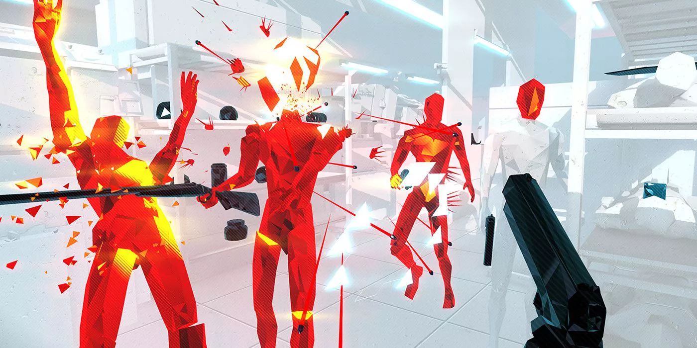 Shooting enemies in SUPERHOT.