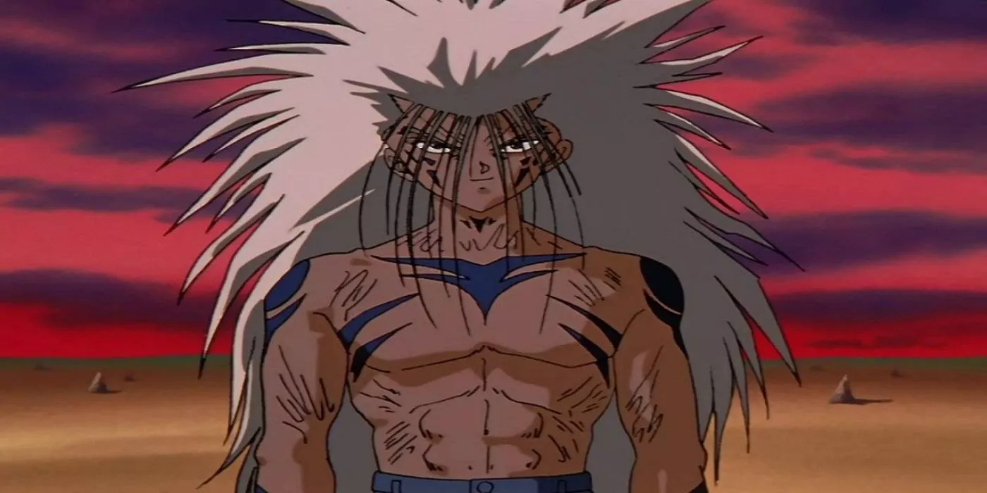 Yusuke Urameshi's Demon Form stands ready to fight in Yu Yu Hakusho.