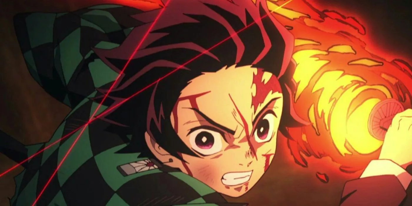 Tanjiro using Sun Breathing in Demon Slayer.