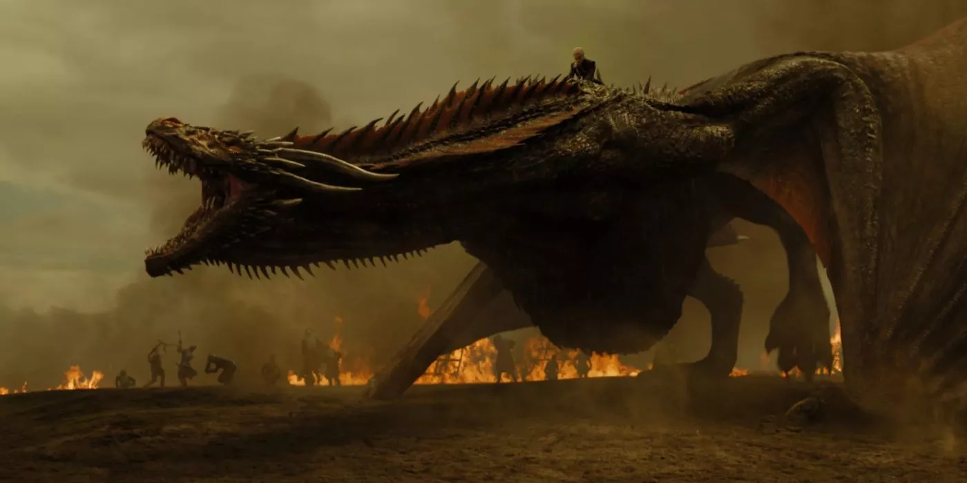 Danerys on a dragon in Game of Thrones