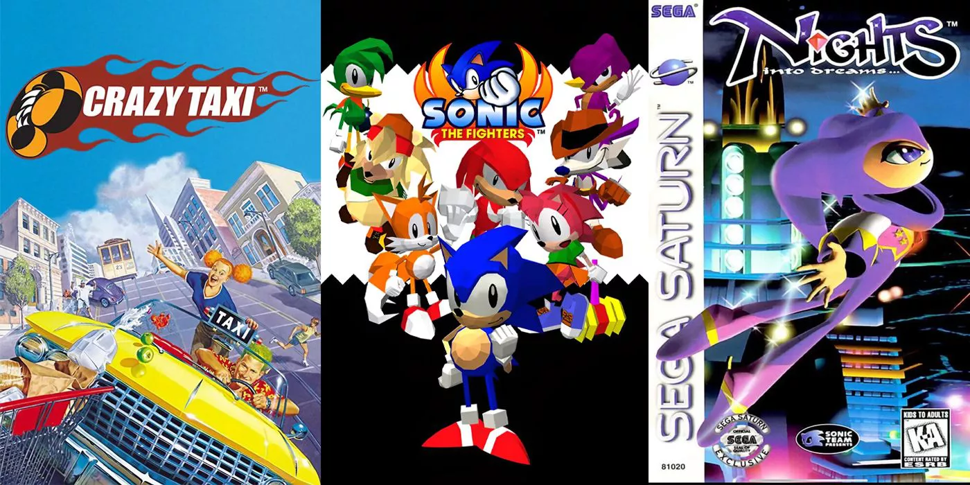 Crazy Taxi (left), Sonic Fighters (center), Nights Into Dreams (right)