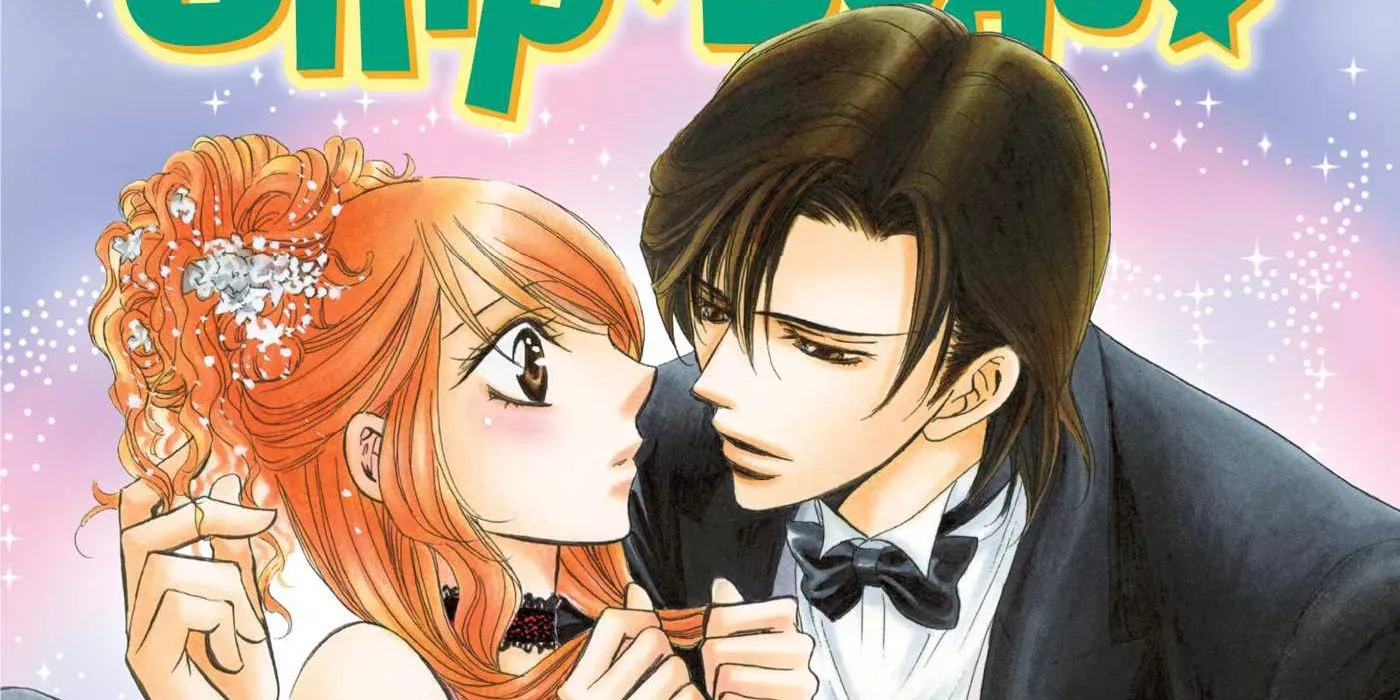 Kyoko Mogami blushing as Ren Tsuruga leans in to kiss her in Skip Beat!