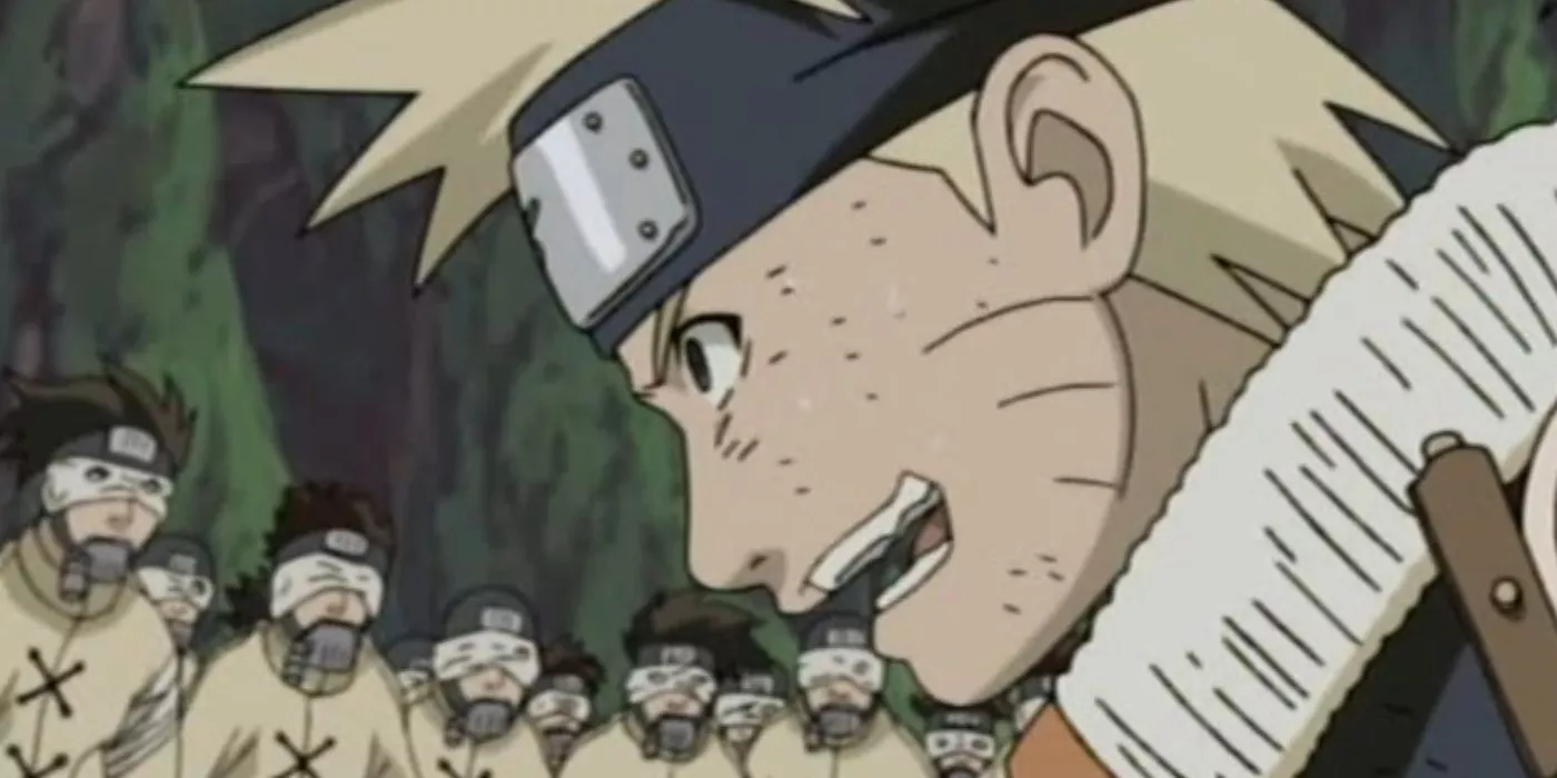 naruto talks while facing rain ninjas in the forest