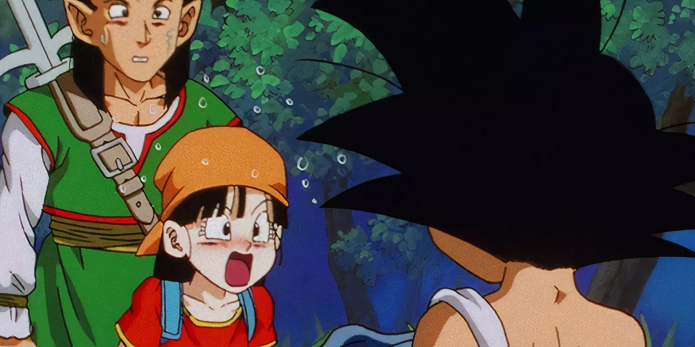 Pan is embarrassed over Goku's nudity in Dragon Ball GT.