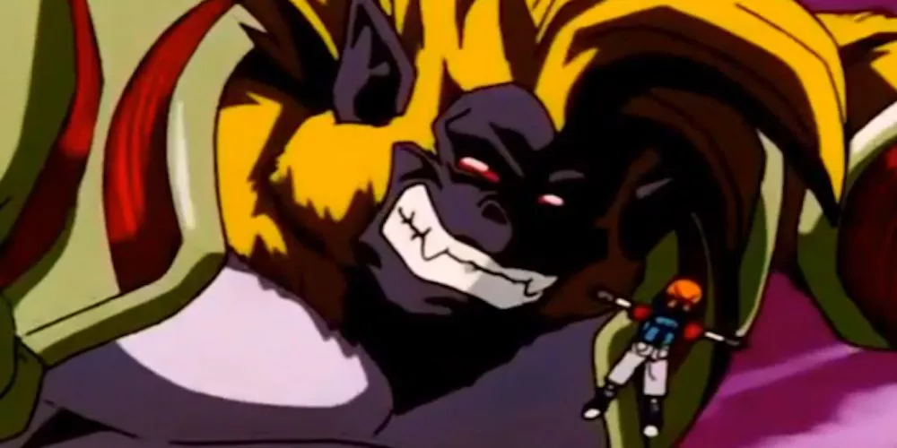 Pan tries to reason with Golden Great Ape Goku in Dragon Ball GT.