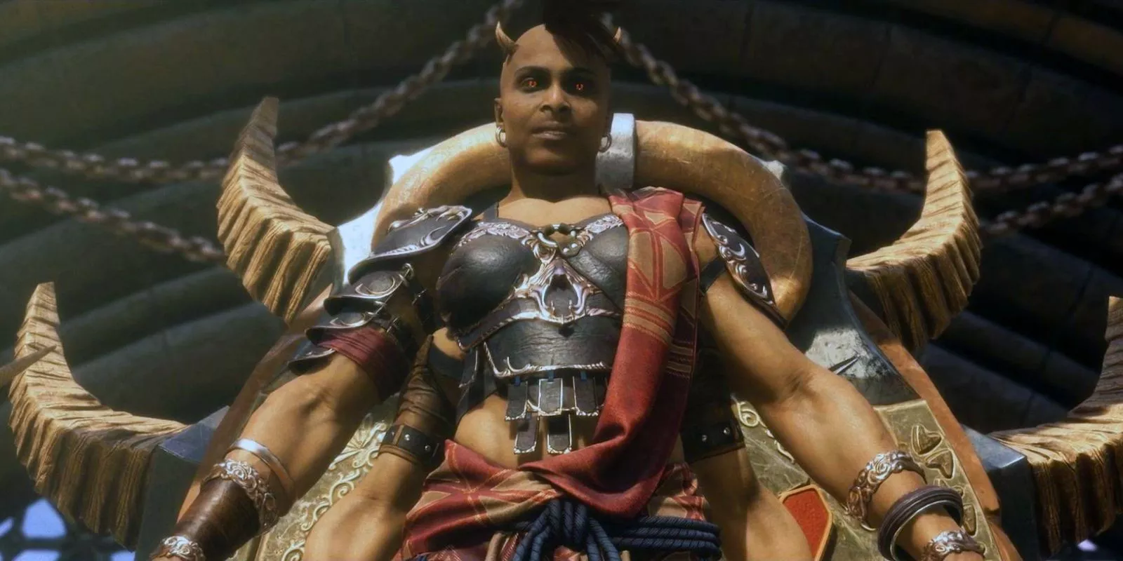 Sheeva mira a un oponente vencido en Mortal Kombat 11.