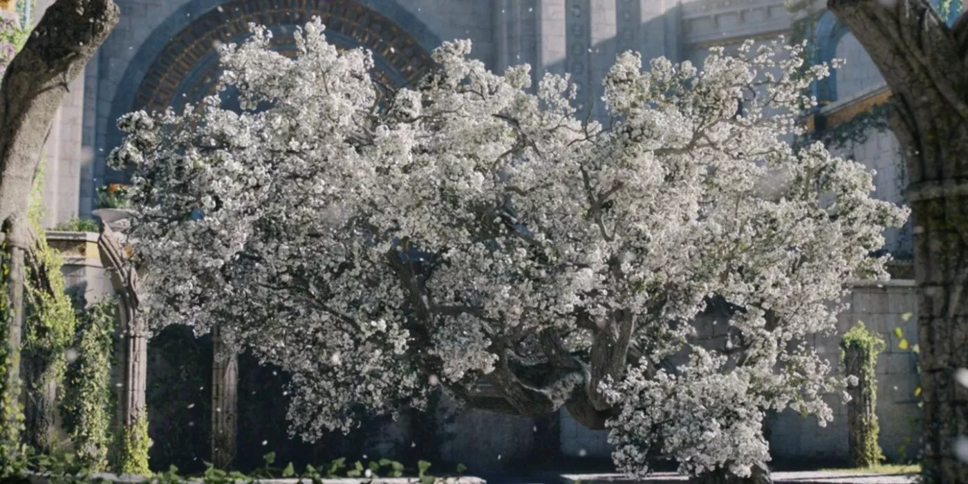 El árbol blanco llamado Nimloth el Bello en Los Anillos de Poder