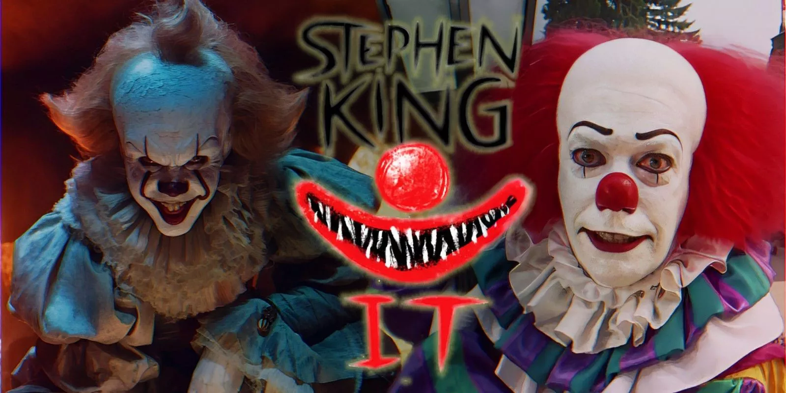 Stephen King’s IT novel cover is between Bill Skarsgård’s Pennywise and Tim Curry’s Pennywise.