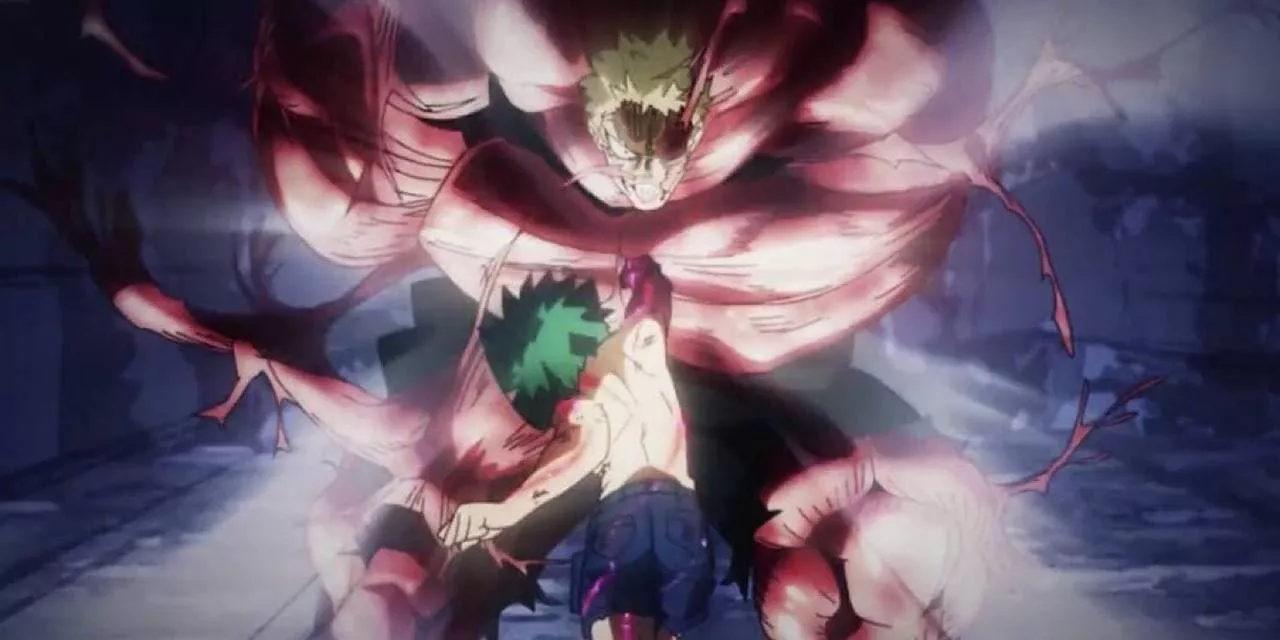 Deku punches Muscular at center mass. 