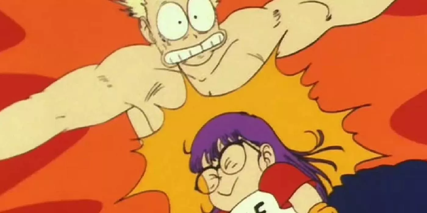 Arale headbutts General Blue in Dragon Ball.