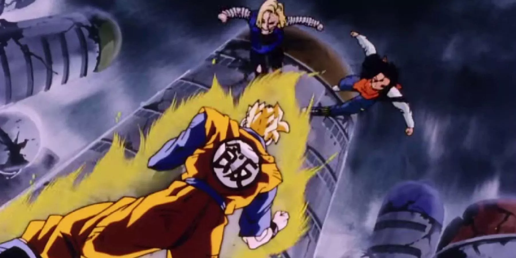 Future Gohan se enfrenta a los futuros Androides 17 y 18 en Dragon Ball Z: La Historia de Trunks.