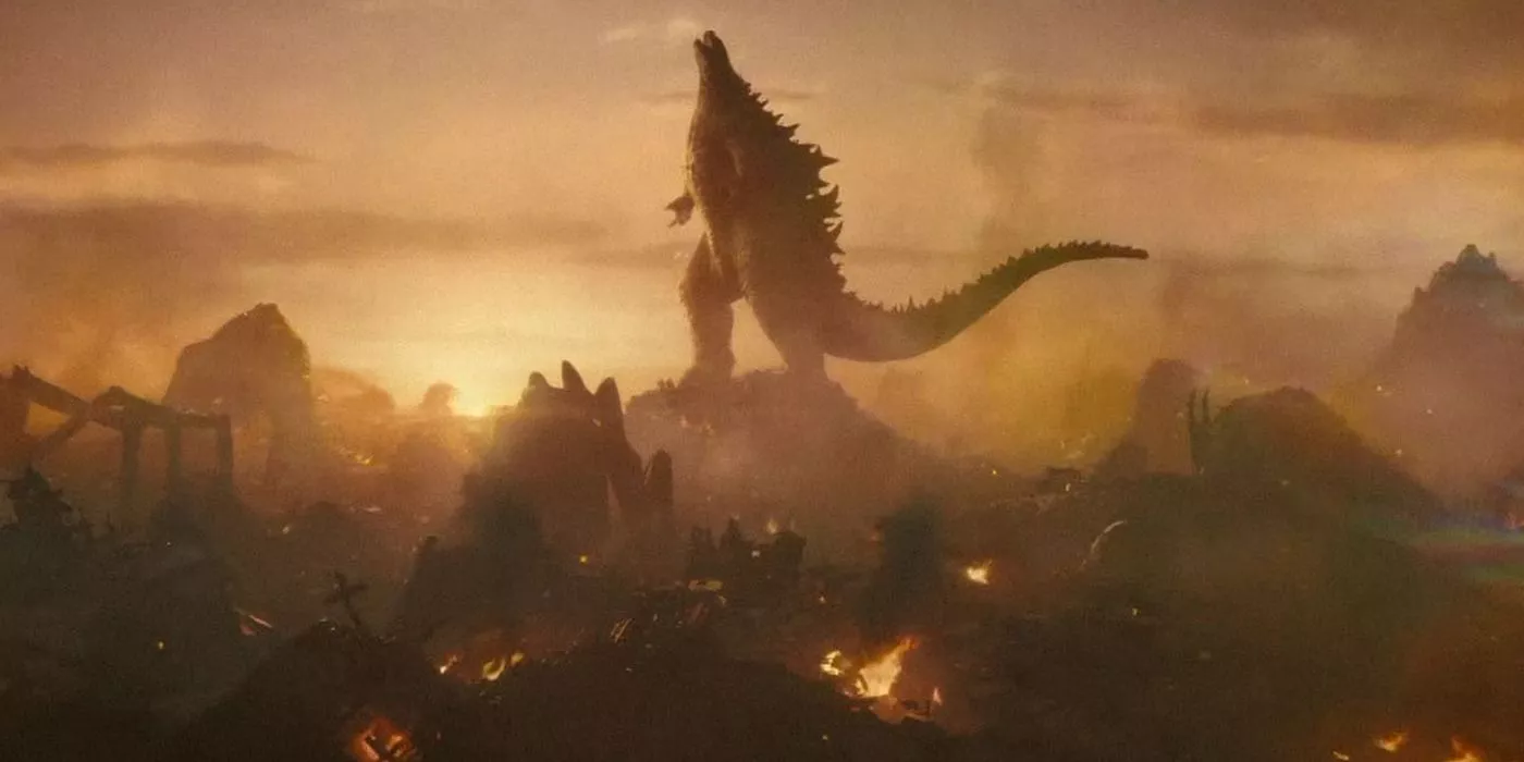 Godzilla roars as the other Titans bow in Godzilla: King of the Monsters.