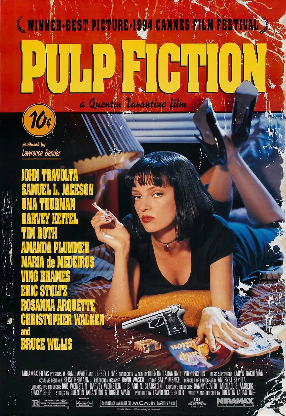 Uma Thurman on the movie poster for Pulp Fiction (1994)