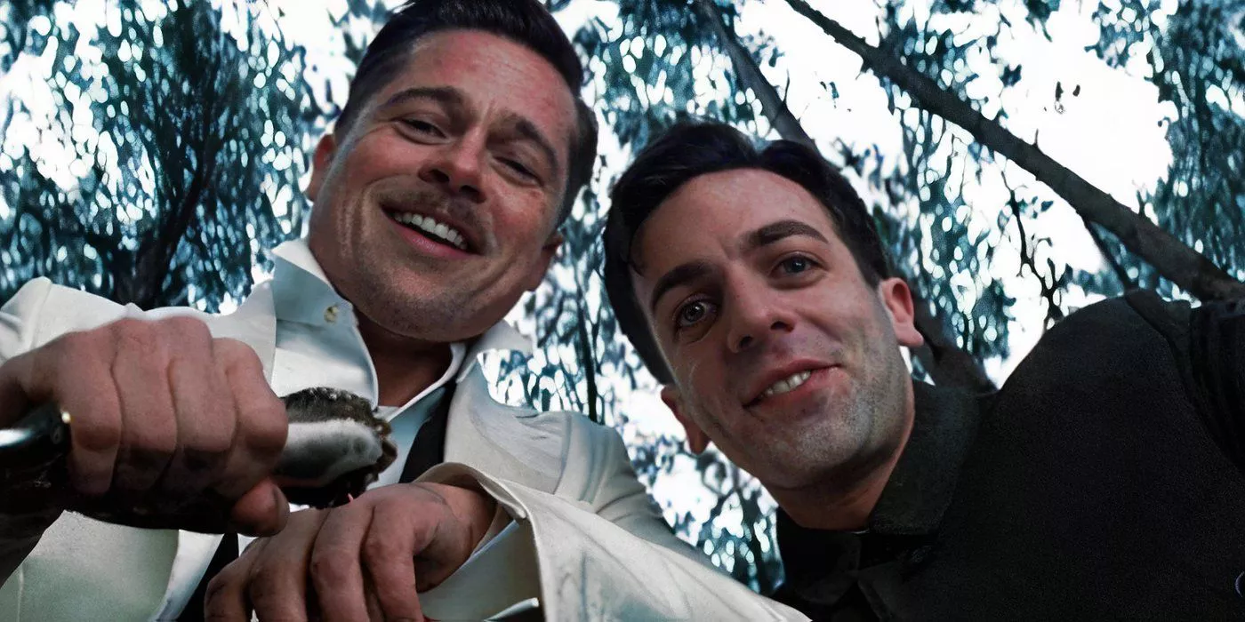 Aldo and Utivich smile in the final shot of Inglorious Basterds.