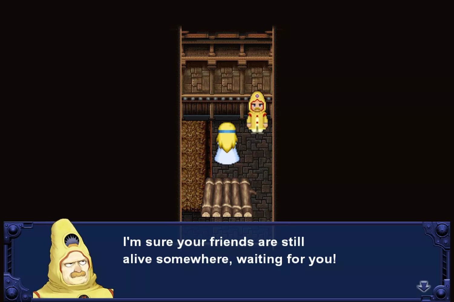 Cid encourages Celes in Final Fantasy VI