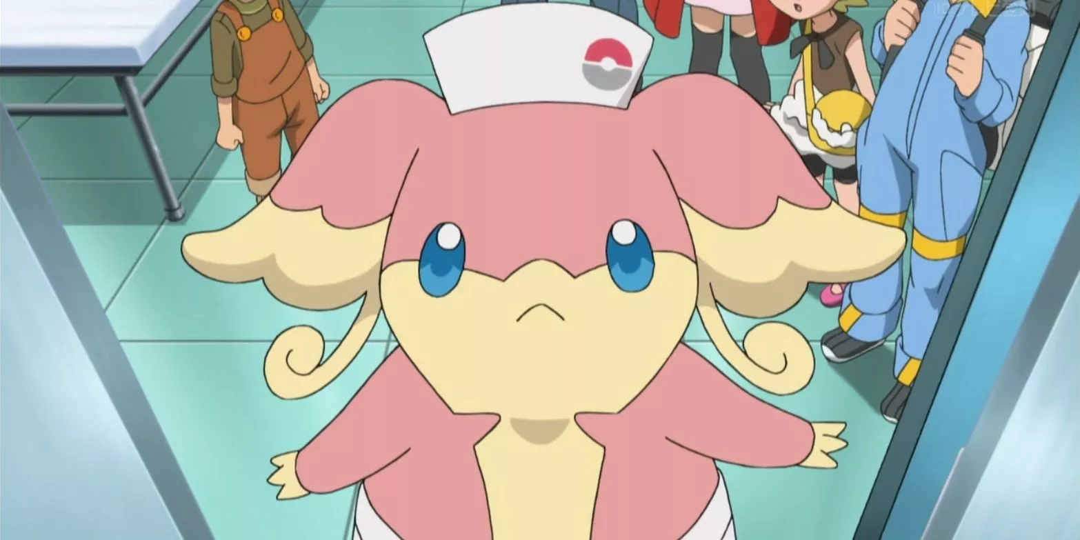 Audino in a Pokemon Center in the XY anime