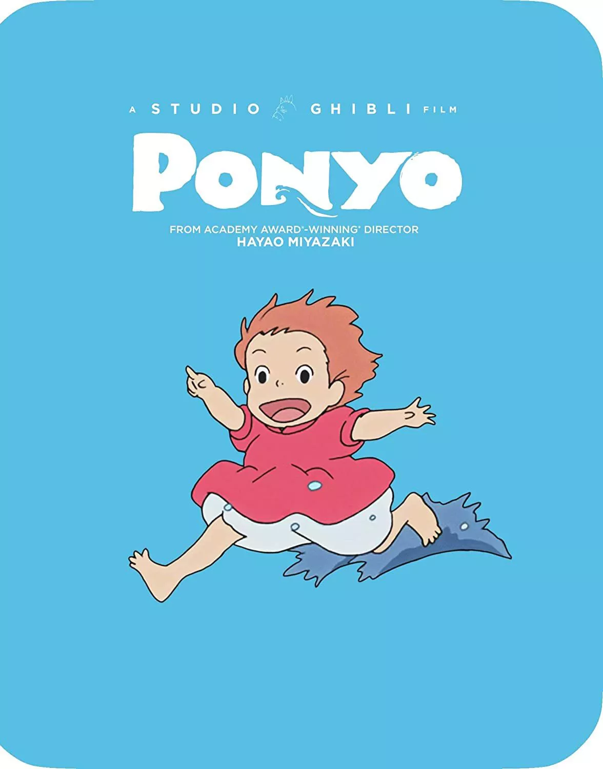 The Ponyo movie poster depicts Ponyo running while pointing forward.