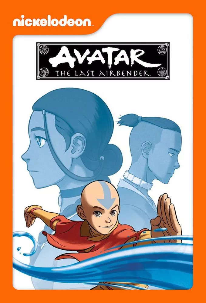 The Avatar: The Last Airbender poster shows Aang bending water while images of Katara and Sokkar are behind him.